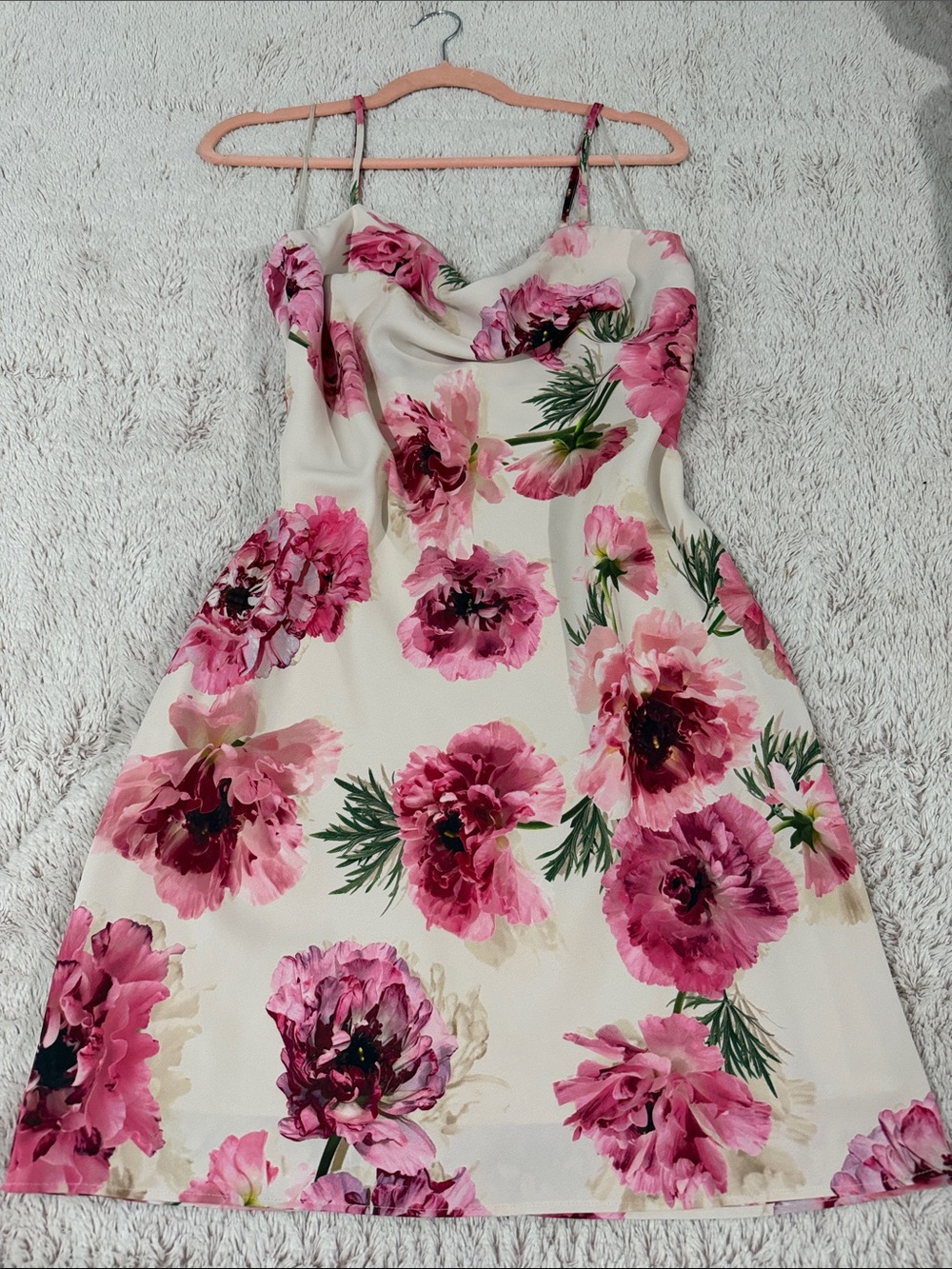 Express White Midi Dress with Pink Floral Print
